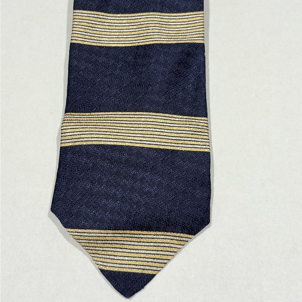 Claiborne Navy and Gold Striped Tie